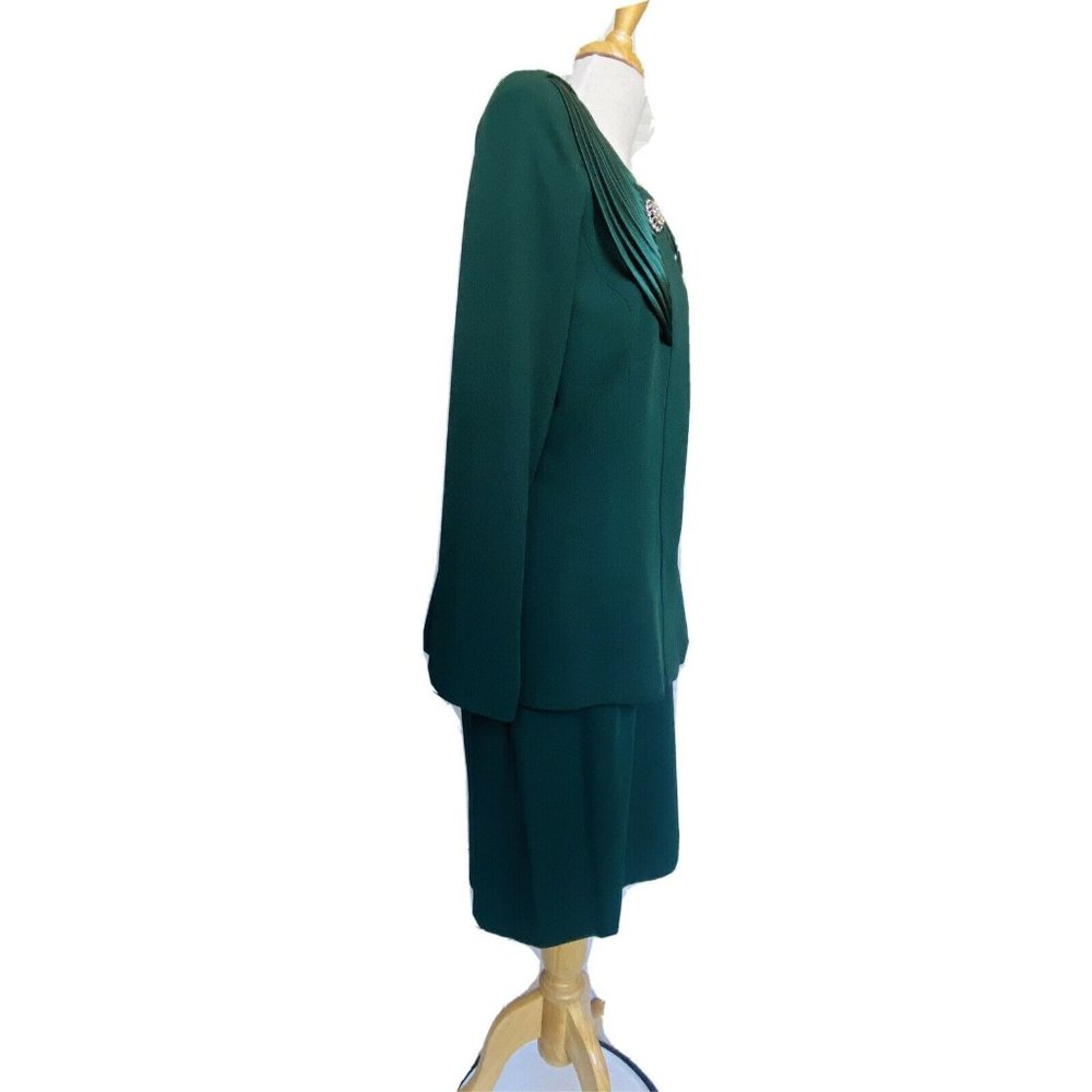 Karen Lawrence by Matthew Vintage Emerald Green Two-Piece Skirt Suit Bib Collar - Picture 10 of 12